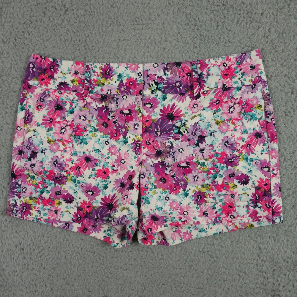 Ann Taylor Shorts Women 12P Pink Purple Floral Signature Chino Stretch Casual 4"